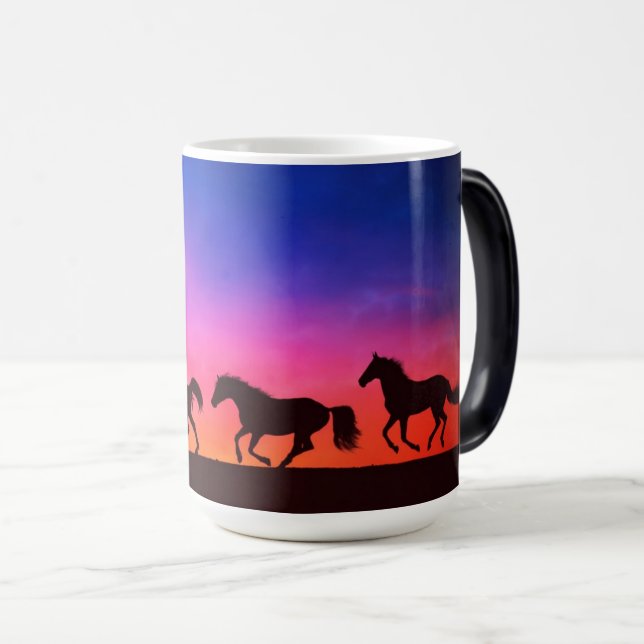 Magic Chevaux Au Coucher Du Soleil Silhouette Mug (Devant droit)
