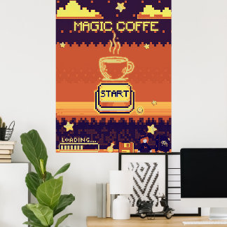 Magic Coffee - Retro Pixel Art Gamer Poster | 8-Bi