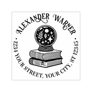 Magic Crystal Ball on Books Name Rücksendeadresse Permastempel