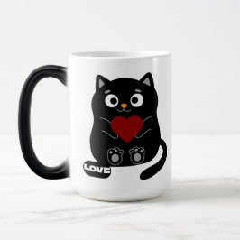 Magic Cute Mug de chat noir avec Coeur Rouge