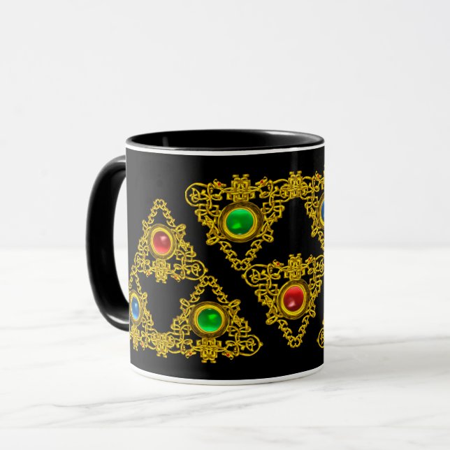 MAGIC ELFIC TALISMAN, GOLD TRIANGLE, GEMSTONEN Bla Tasse (Vorderseite Links)