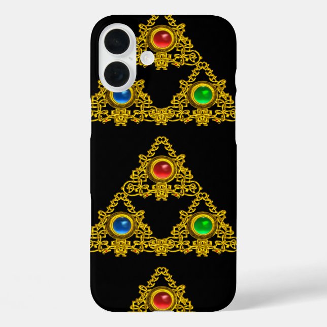 MAGIC ELFIC TALISMAN, SCHWARZE GOLD TRIANGLE, GEMS iPhone 16 PLUS HÜLLE (Rückseite)