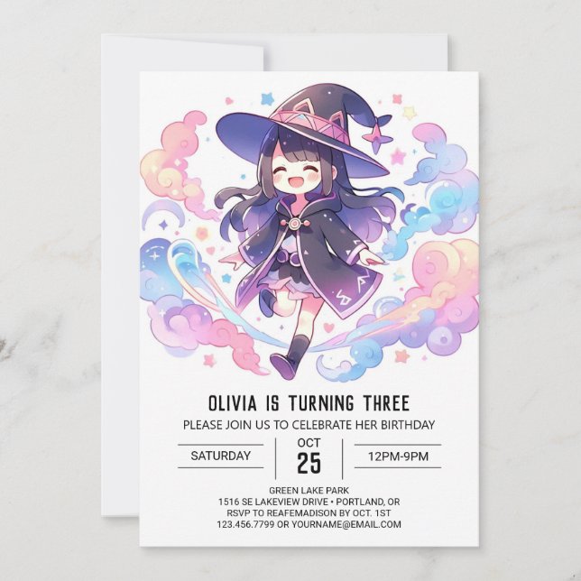 Magic Enchantress Wizard Geburtstag Einladung (Vorderseite)