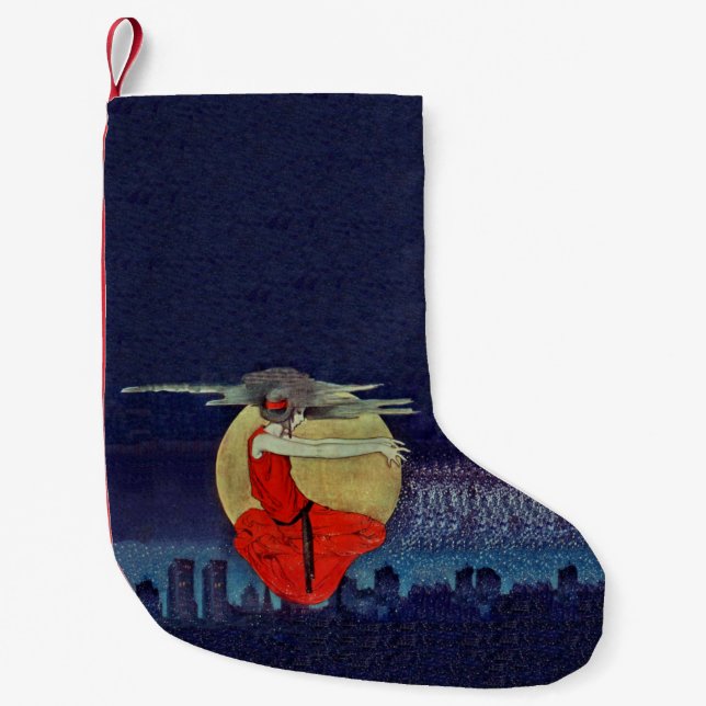 Magic Floating Woman Moon Night Sky Hexe Kleiner Weihnachtsstrumpf (Vorderseite)