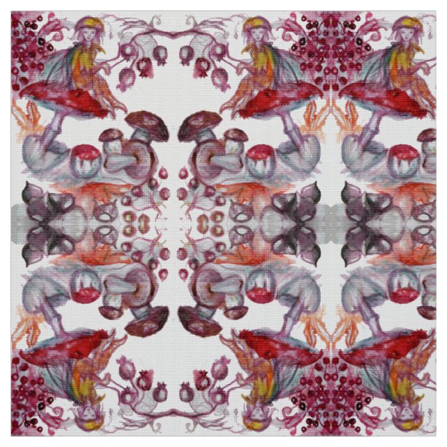 MAGIC FOLLET OF MUSHROOMS Red White Flora Fantasy Stoff (Muster)