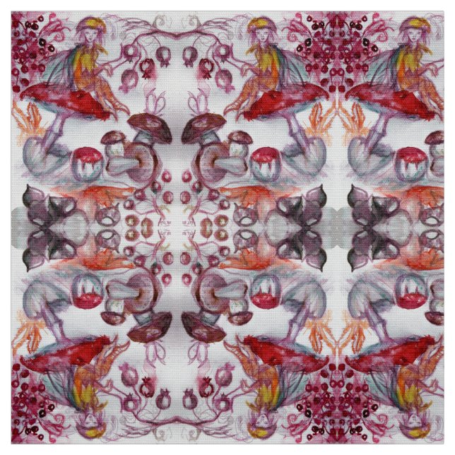 MAGIC FOLLET OF MUSHROOMS Red White Flora Fantasy Stoff (Muster)