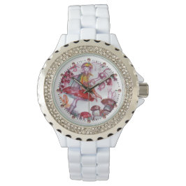 MAGIC FOLLET OF MUSHROOMS Red White Floral Fantasy Armbanduhr