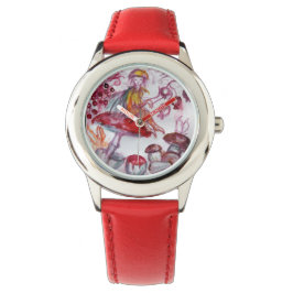 MAGIC FOLLET OF MUSHROOMS Red White Floral Fantasy Armbanduhr