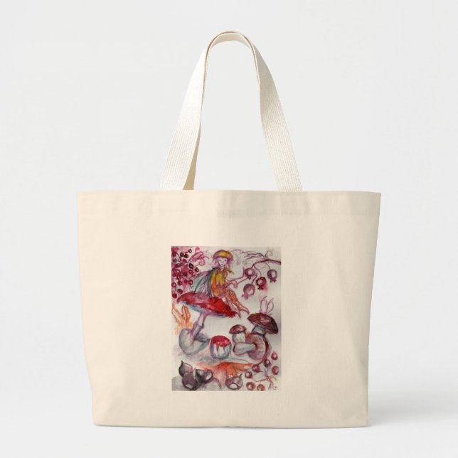 MAGIC FOLLET OF MUSHROOMS Red White Floral Fantasy Jumbo Stoffbeutel (Vorne)