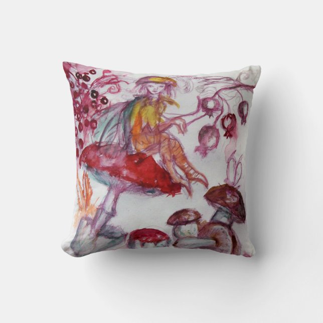 MAGIC FOLLET OF MUSHROOMS Red White Floral Fantasy Kissen (Vorderseite)