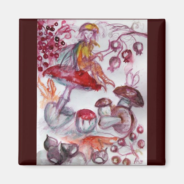 MAGIC FOLLET OF MUSHROOMS Red White Floral Fantasy Magnet (Vorne)