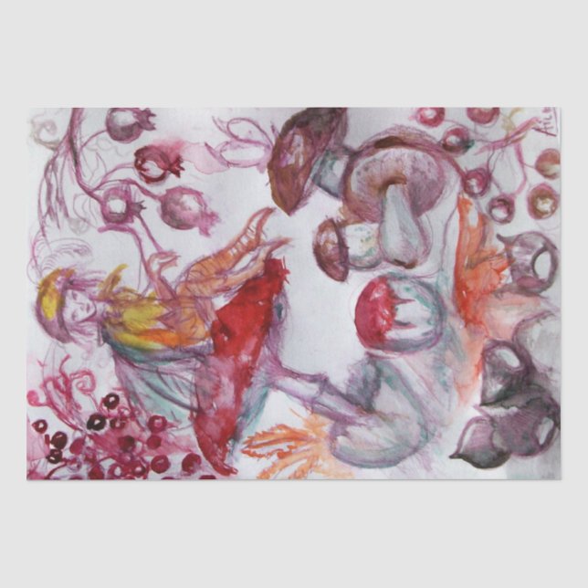 MAGIC FOLLET OF MUSHROOMS Red White Floral Fantasy Seidenpapier (Vorderseite)