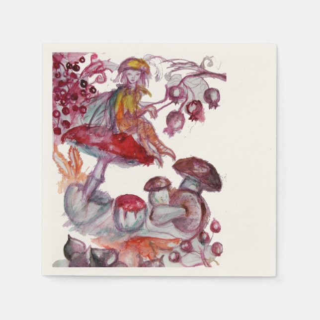 MAGIC FOLLET OF MUSHROOMS Red White Floral Fantasy Serviette (Vorderseite)