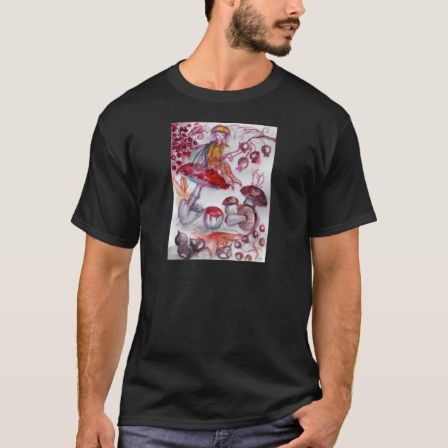 MAGIC FOLLET OF MUSHROOMS Red White Floral Fantasy T-Shirt (Vorderseite)