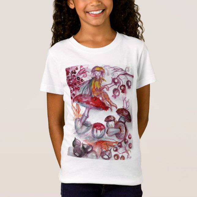 MAGIC FOLLET OF MUSHROOMS Red White Floral Fantasy T-Shirt (Vorderseite)