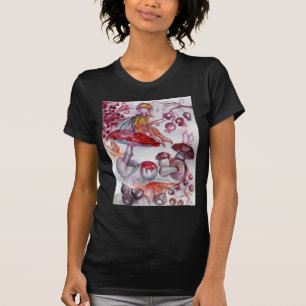 MAGIC FOLLET OF MUSHROOMS Red White Floral Fantasy T-Shirt
