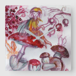 MAGIC FOLLET OF MUSHROOMS Whire Red Floral Fantasy Quadratische Wanduhr
