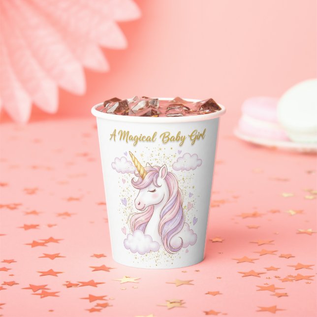 Magic & Glitzern Unicorn Babyduschpapier Pappbecher (Insitu)