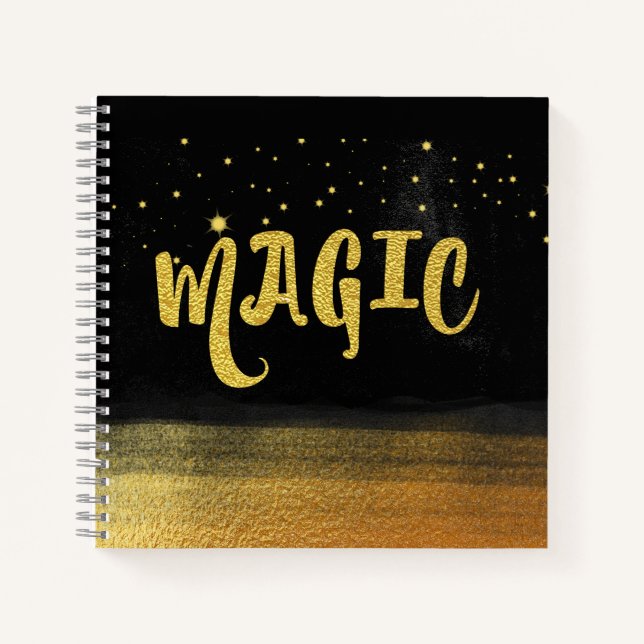*~* MAGIC Gold & Black Chic Magie Gute Bilder Notizbuch (Vorderseite)