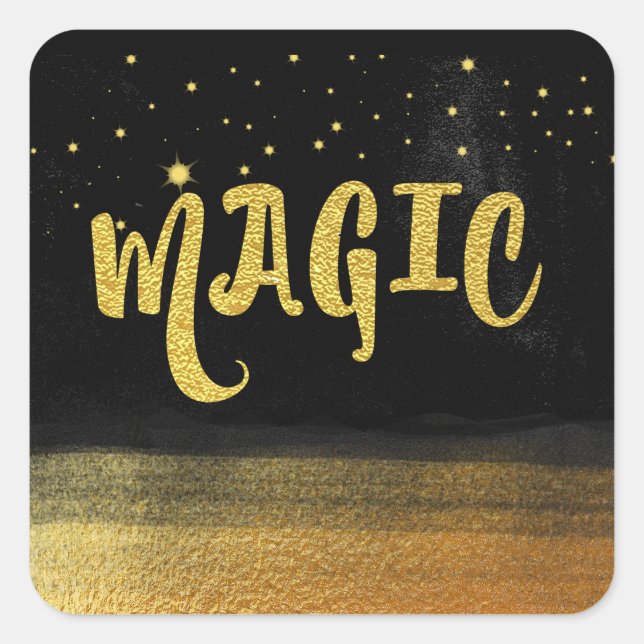 *~* MAGIC Gold & Black Chic Magie Gute Bilder Quadratischer Aufkleber (Vorderseite)