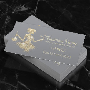 Magic Gold Glitzern Maid House Reinigungsservice Visitenkarte