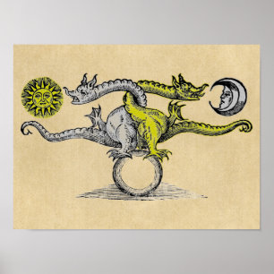 Magic Gold & Silver Dragons Poster