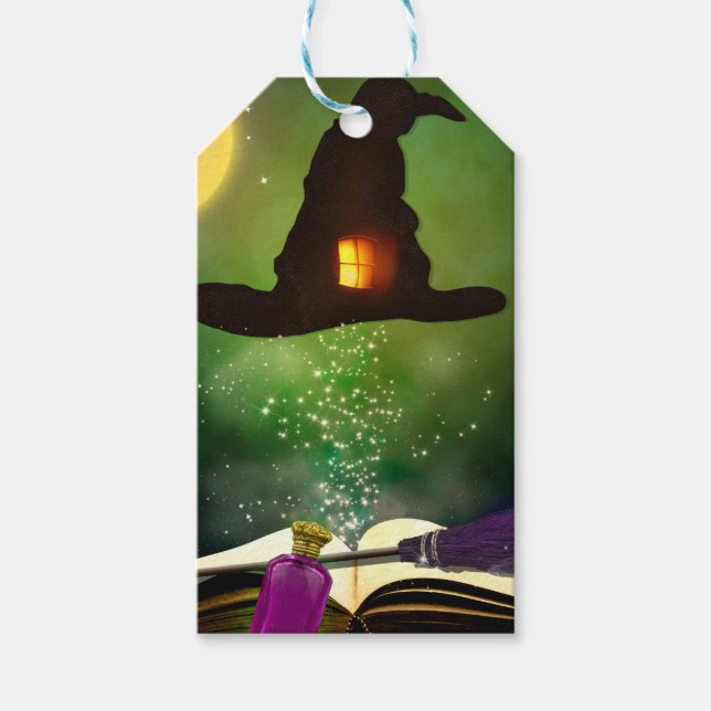 Magic Hat & Magical Zauberbuch Whimsical Party Geschenkanhänger (Vorderseite)