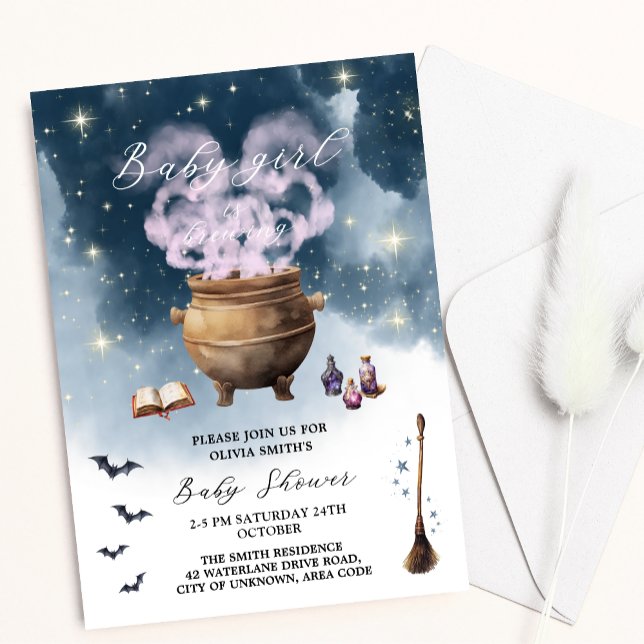 Magic Hexe Cauldron Baby Girl Brewing Baby Shower Einladung (Von Creator hochgeladen)