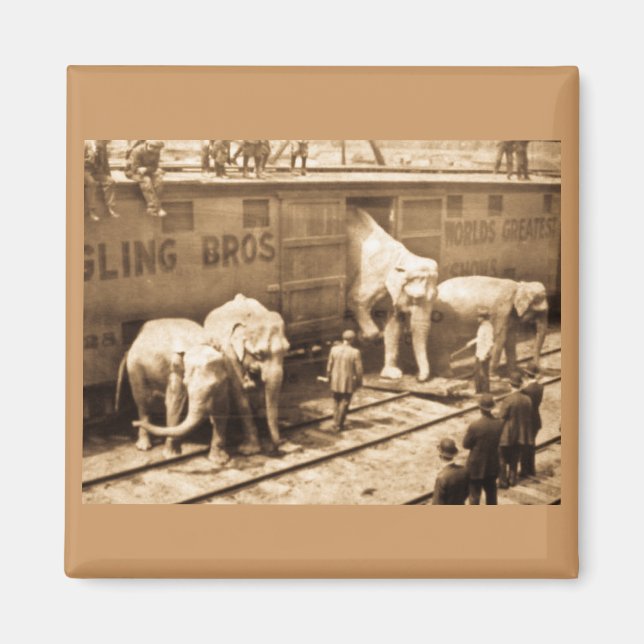 Magic Lantern Slide Ringling Bros Elephant Train Magnet (Vorne)