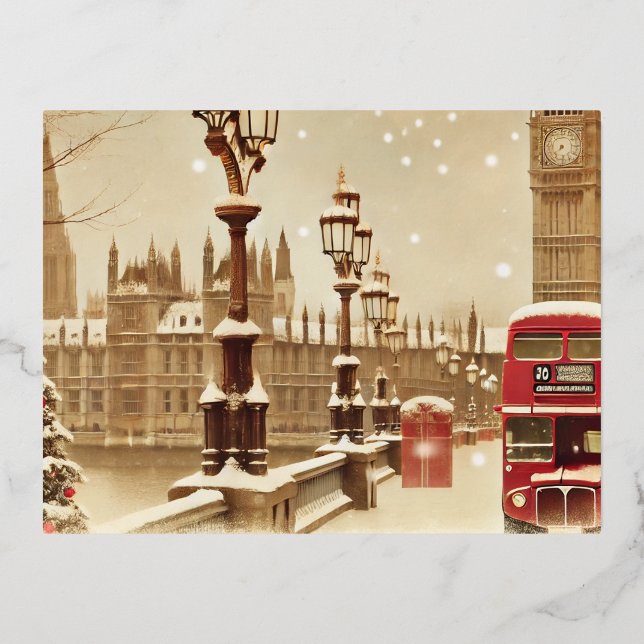 Magic London Weihnachten Folien Feiertagspostkarte (Vorderseite)
