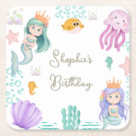 Magic Mermaid Birthday Party Rechteckiger Pappuntersetzer