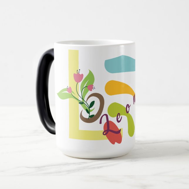 Magic Mug à café Monogram sur mesure avec design floral (Devant gauche)