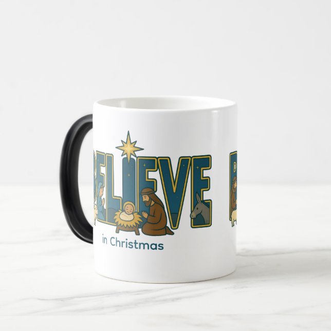 Magic Mug changement de couleur Nativité Croire (Devant gauche)