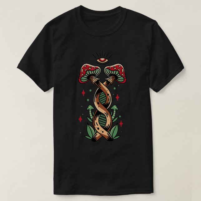 Magic Mushroom DNA Evolution Psychedelic Psilocyb T-Shirt (Design vorne)