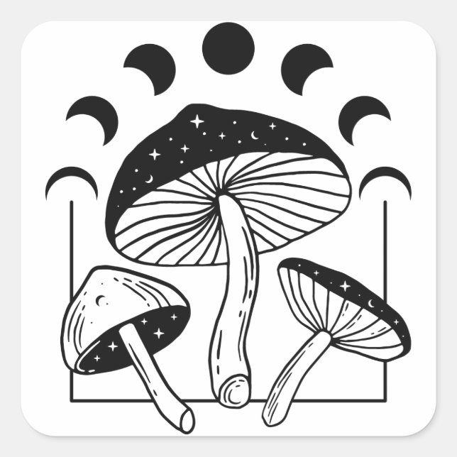 Magic Mushroom Moon Phasen Quadratischer Aufkleber (Vorderseite)