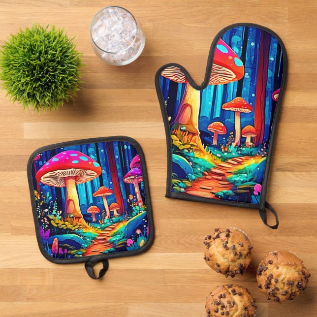 Magic Mushroom Path Design Ofenhandschuh & Topflappen-Set (Oben Unten)