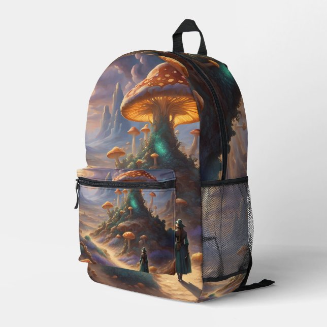 Magic Mushroom Planet Bedruckter Rucksack (Rückseitige Ecke Rechts)