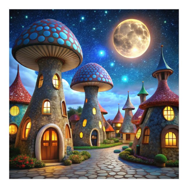 Magic Mushroom World: 4K Ultra-Realistische Modern Fotodruck (Vorne)