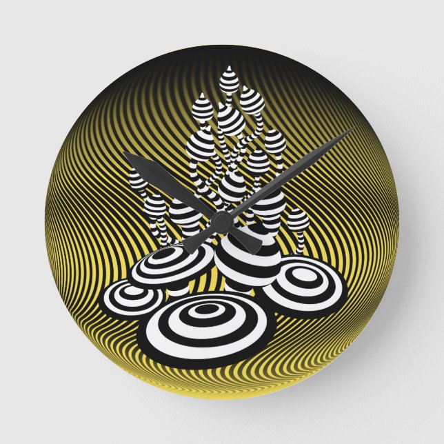 Magic Mushrooms yellow optical design Wall Clock. Runde Wanduhr (Vorderseite)