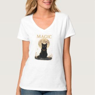 MAGIC - Mystic Black Cat & Full Moon Design T-Shirt