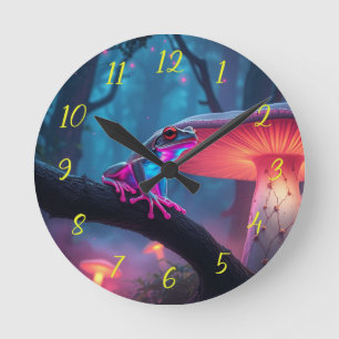 Magic Neon Frog Runde Wanduhr