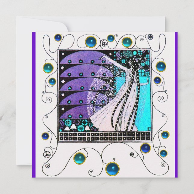 MAGIC OF THE SPRING, hell lila schwarzes Aqua Blue Einladung (Vorderseite)