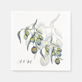 Magic Olive Watercolor Handgemalt Serviette