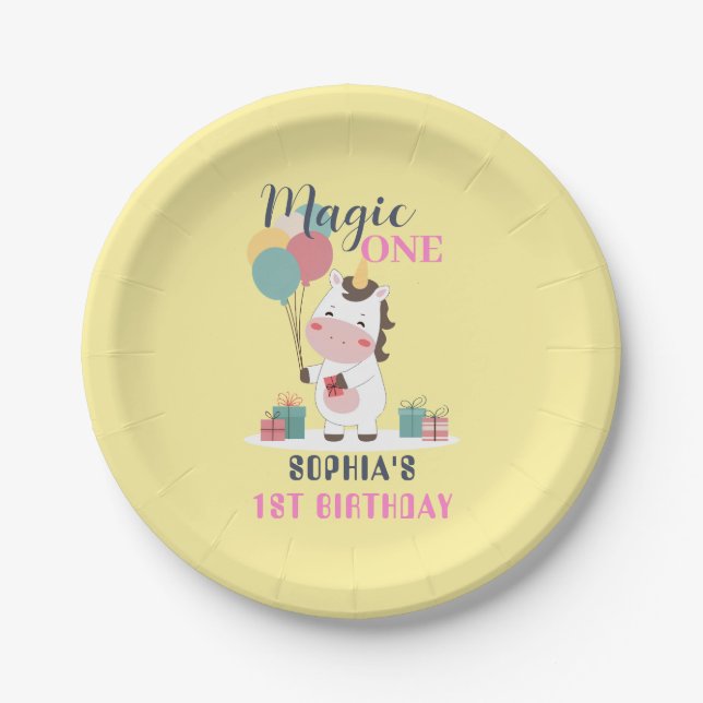 Magic One Einhorn 1. Geburtstag Pappteller (Vorderseite)