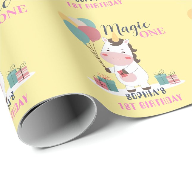 Magic One Unicorn 1st Birthday Geschenkpapier (Rolleneckpunkt)