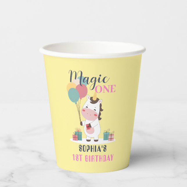 Magic One Unicorn 1st Birthday Pappbecher (Vorderseite)