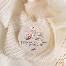 Magic Owl Girl Wizard Danke Classic Runder Aufkleber