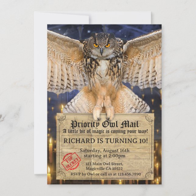 Magic Owl Mail Letter für einen Assistenten zum Ge Einladung (Vorderseite)