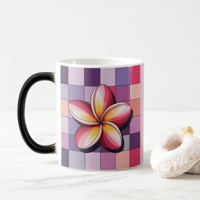 Magic Pink Plumeria Flower Morphing Mug (Avec donut)