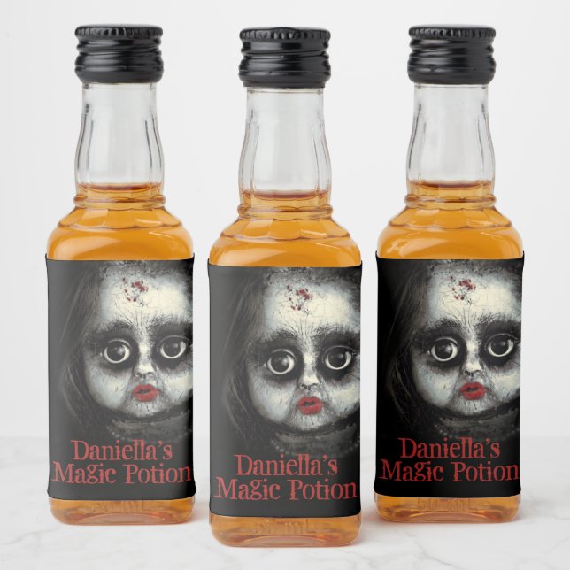 Magic Pop Creepy Goth Doll Halloween Alkoholflaschenetikett (Flaschen)